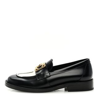 Chanel Shiny Calfskin Cc Loafers Black White 37 Black White