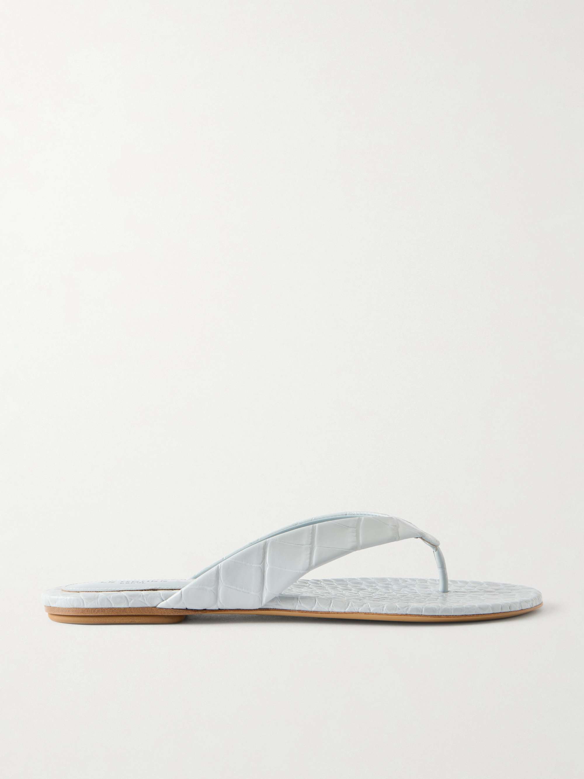 Croc-Effect Leather Thong Sandals