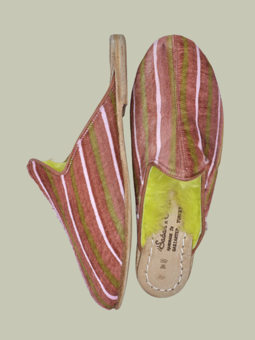 A pair of colorful indoor/outdoor striped shoes from Colours of Arley x Sabah