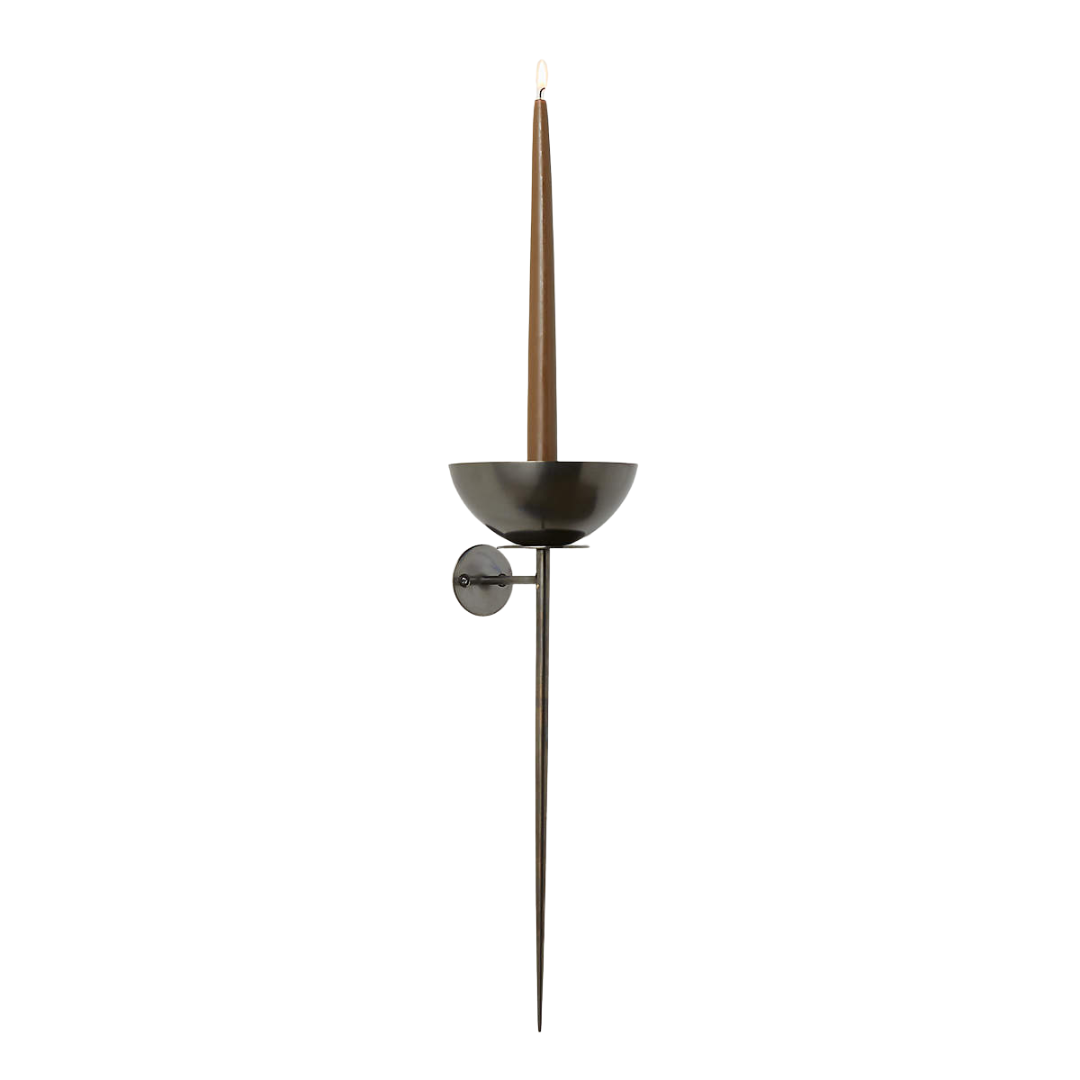 CB2, Vela Blackened Brass Wall Sconce Taper Candle Holder