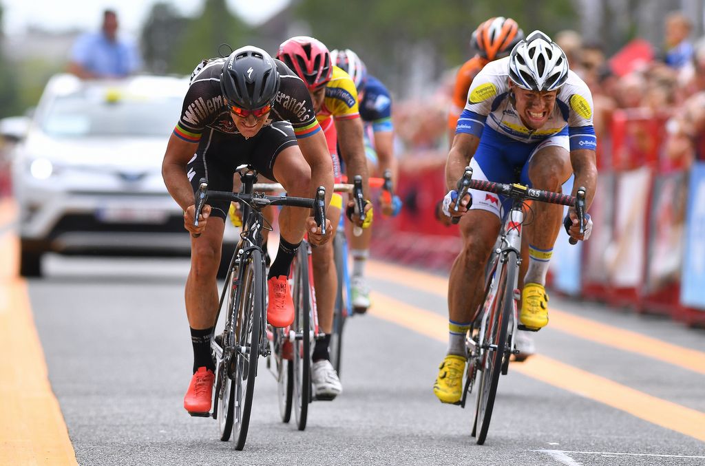 Timothy Dupont (Veranda's Willems) and Stijn Steels (Topsport Vlaanderen - Baloise) sprint for second place
