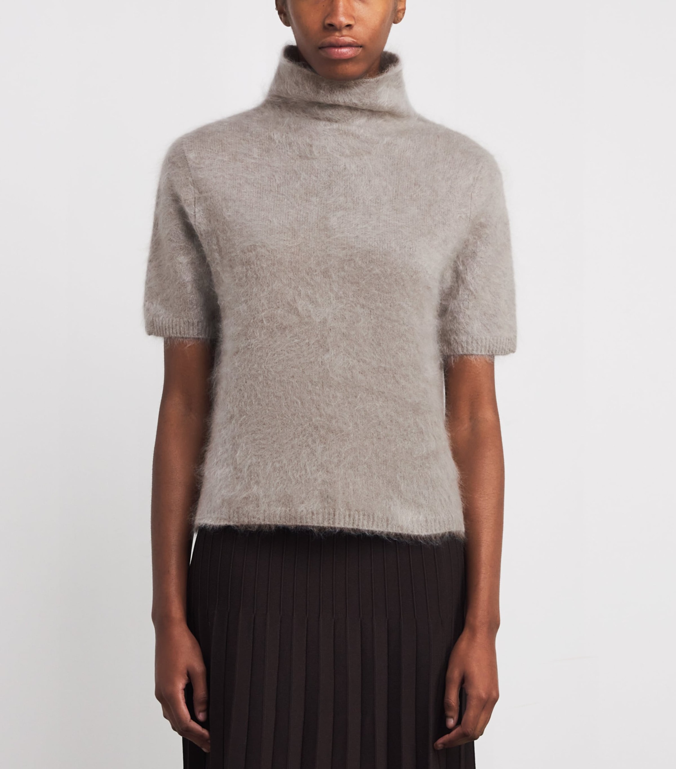 Soft Goat Brushed Cashmere Short-Sleeve Sweater