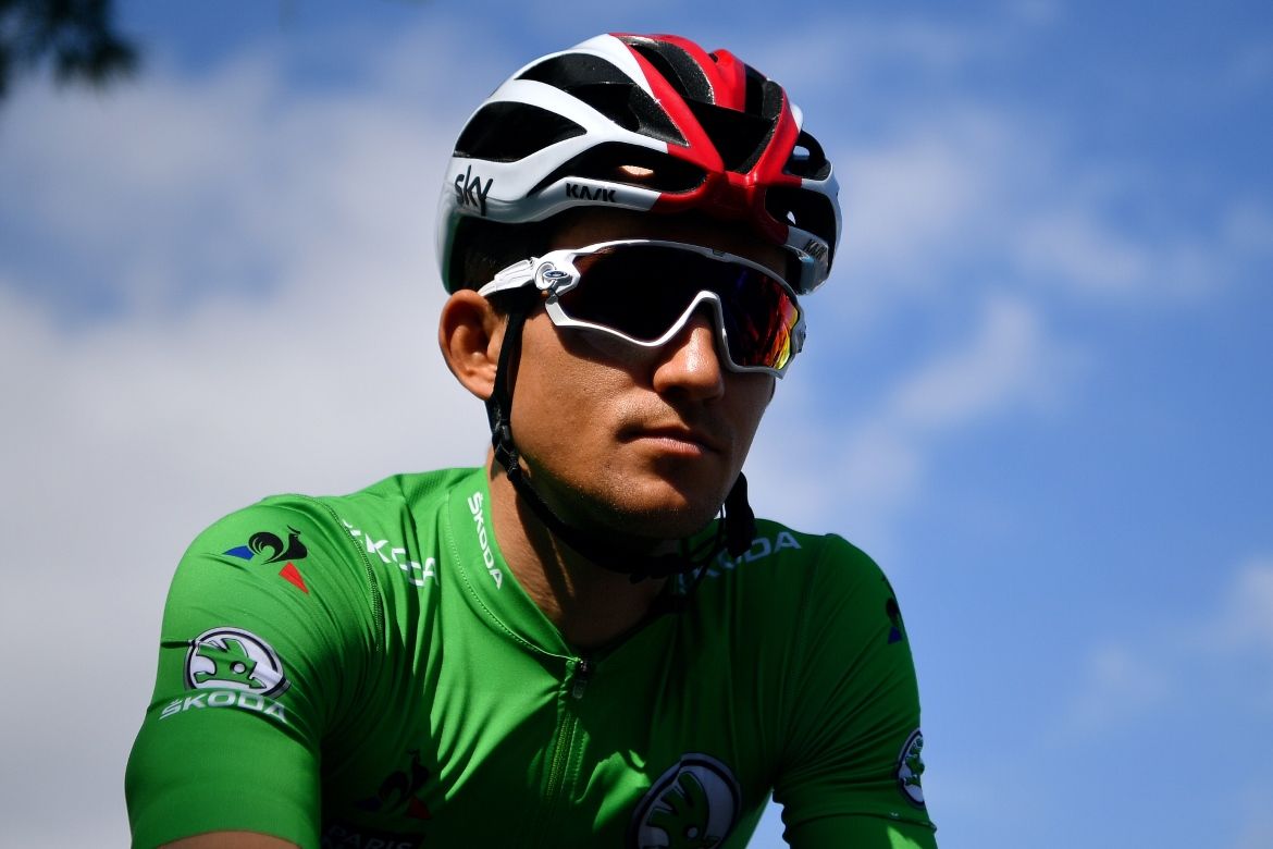 Michal Kwiatkowski wears the green jersey