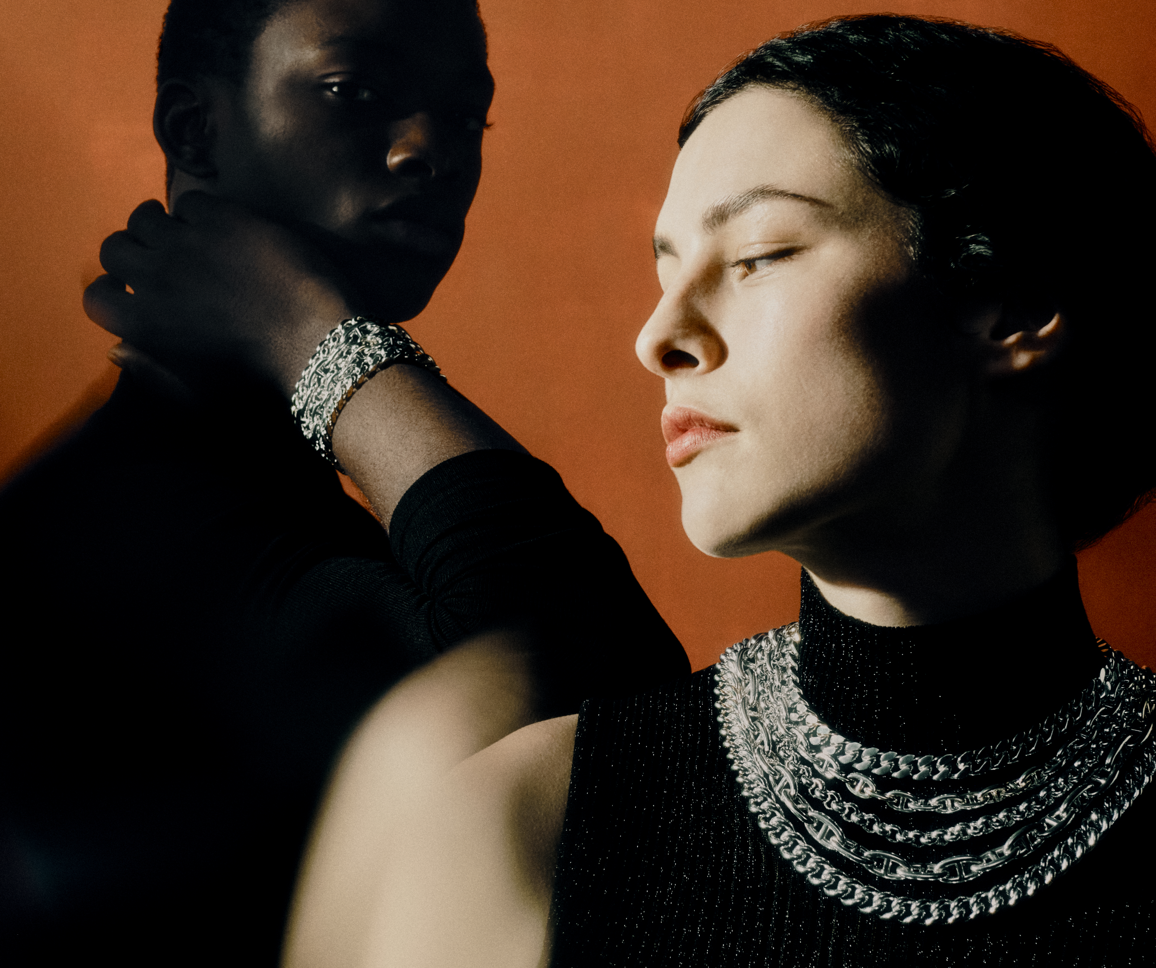 Chain jewellery on model
