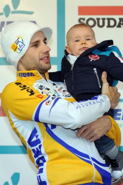 Rob Peeters and his son on the podium in Leuven.