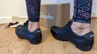 The author of the Rapha Explore Shoes review wearing the shoes