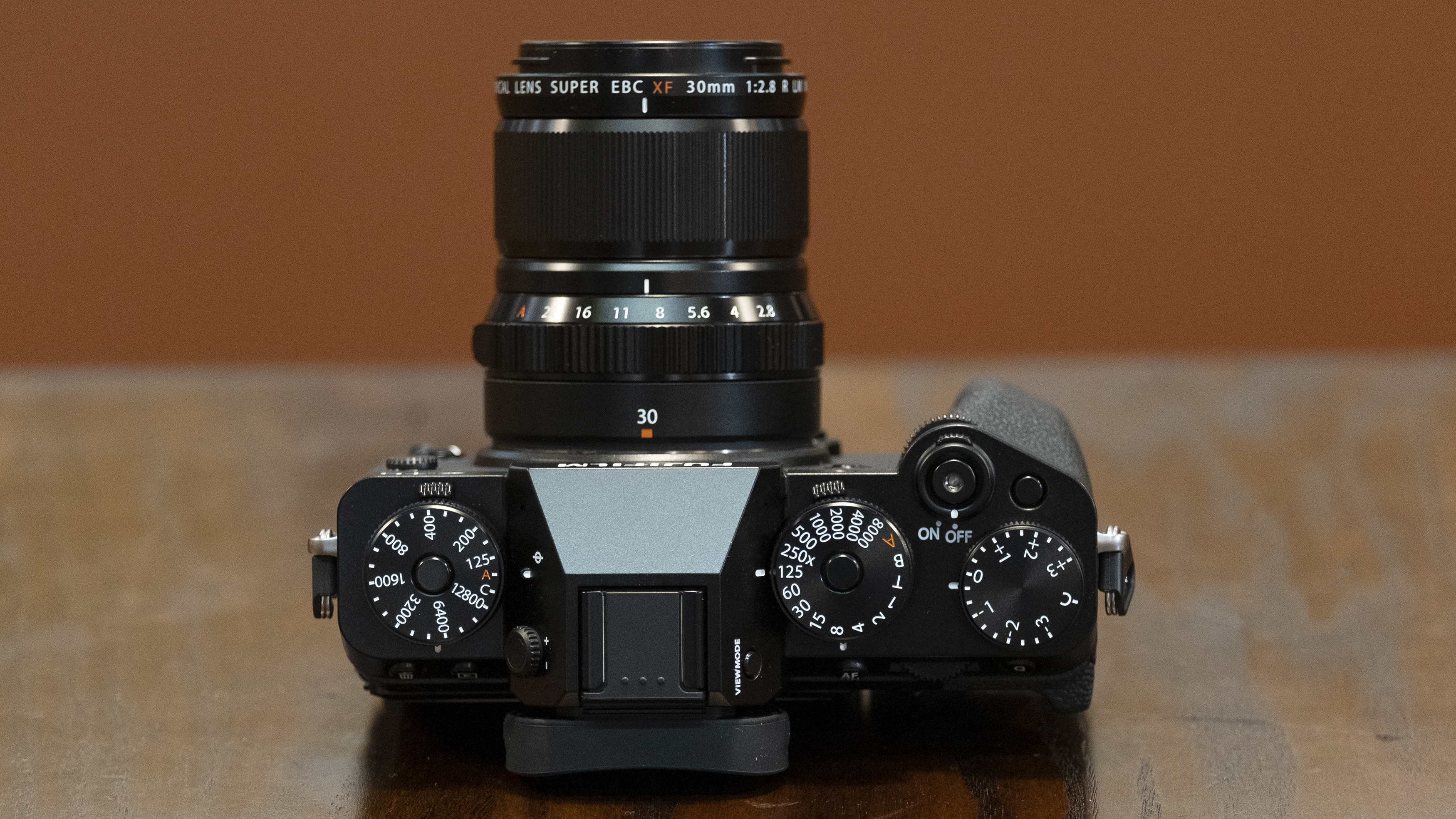 The Fujifilm X-T5 camera sitting on a table