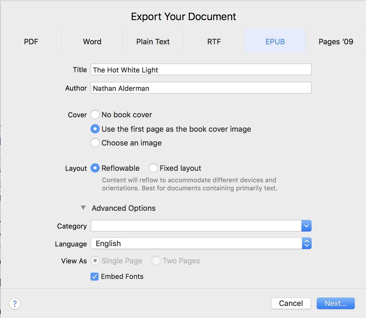Export pages. Export pages