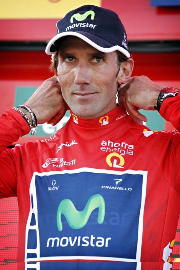Pablo Lastras (Movistar) in the Vuelta's red leader's jersey.