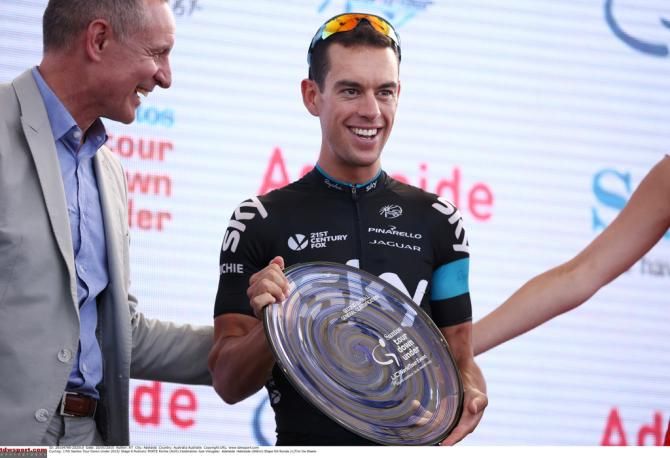 Richie Porte (Team Sky) shows off his second place trophy