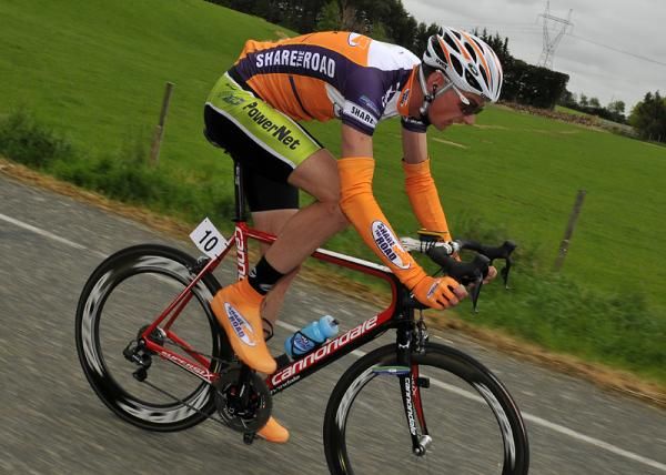 Karl Murray of Share the Road is one of the first riders to attack .