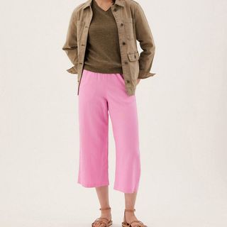 pink linen trousers