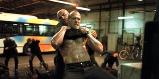 Frank Martin (Jason Statham) fighting in a bus station in The Transporter