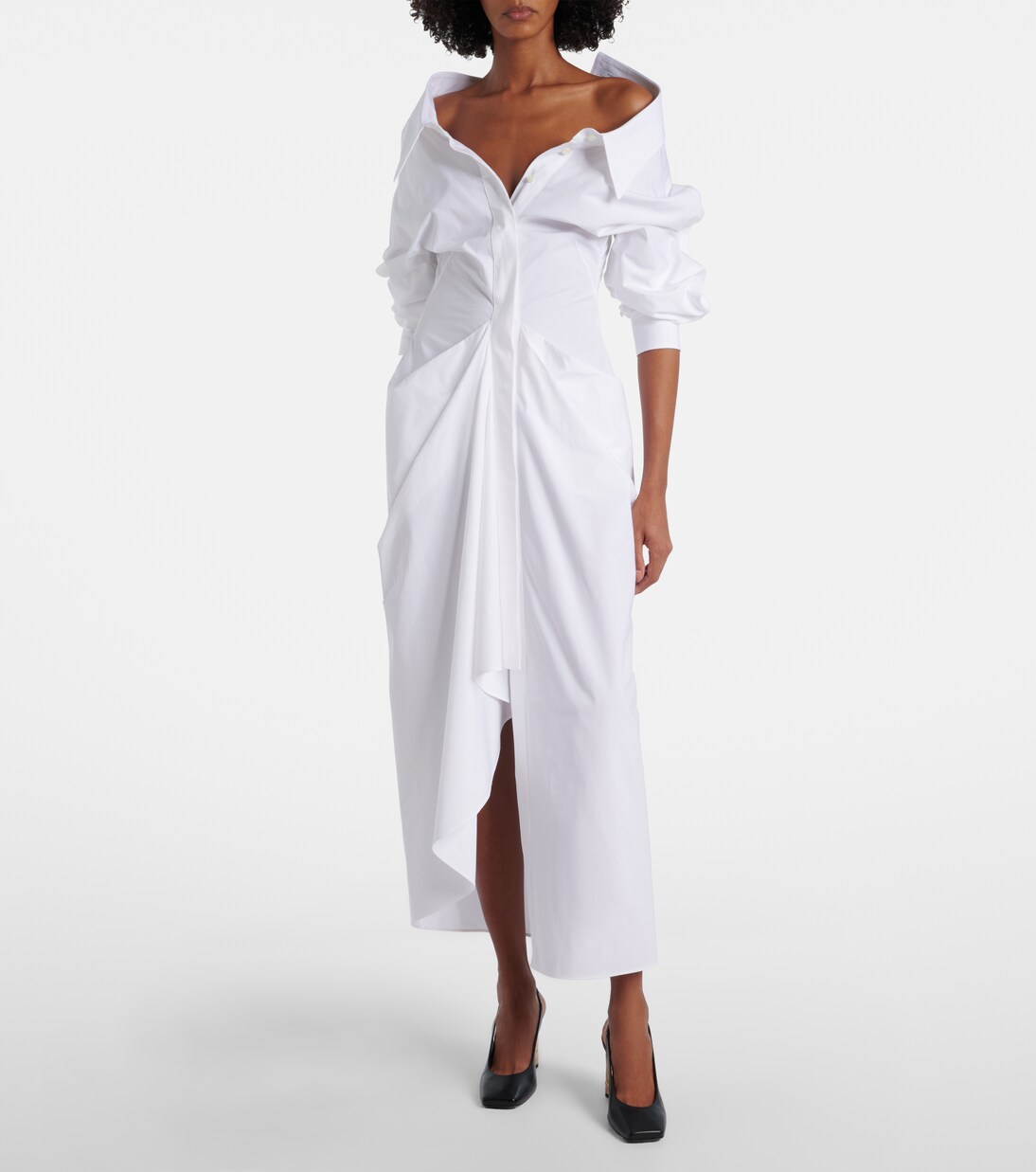 Draped Cotton Poplin Shirt Dress in White - Givenchy