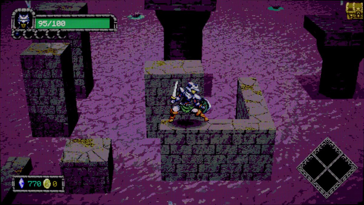 Dungeon Lurker screenshot showing platforming over purple poison lake.