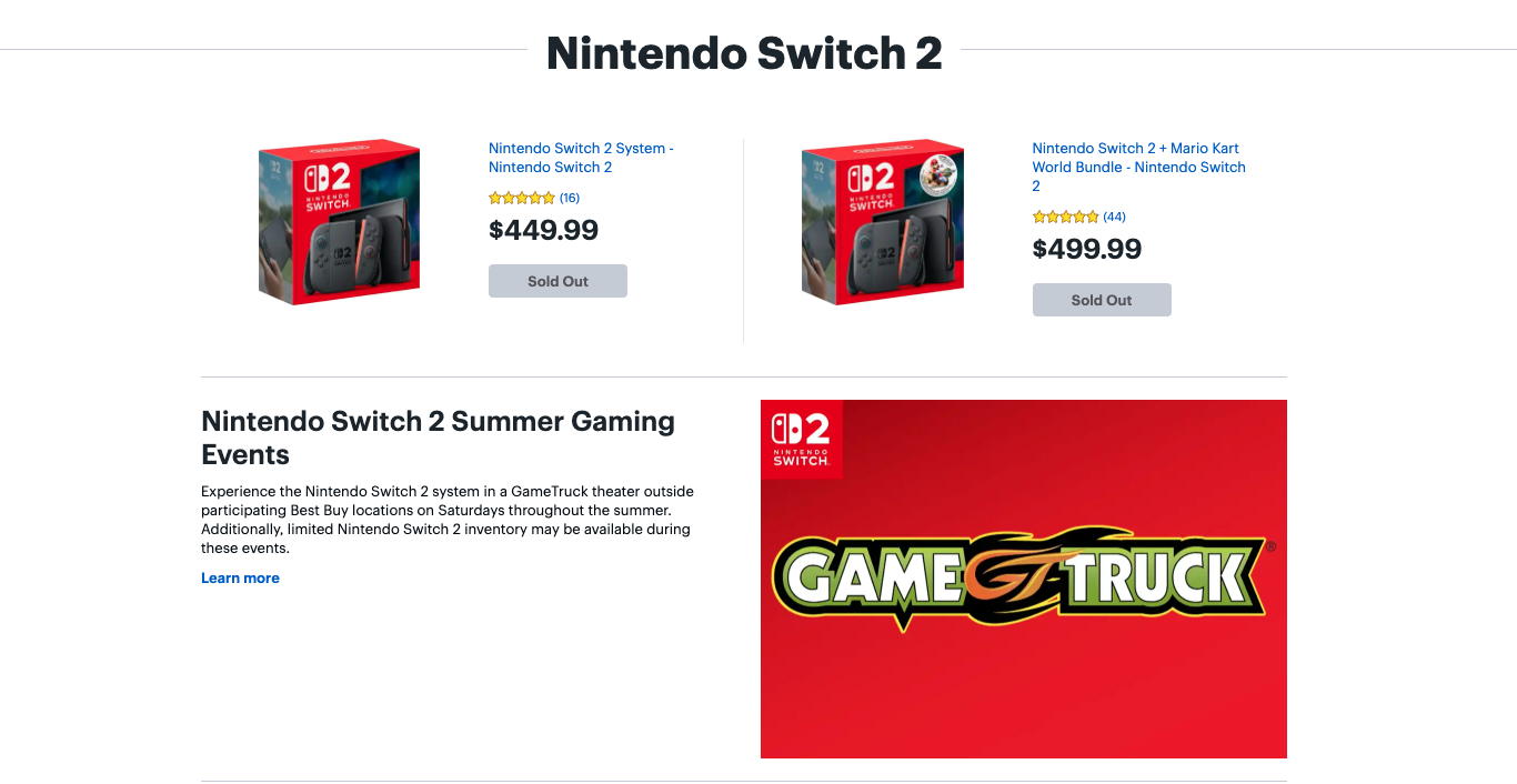 Switch 2 sold out best buy