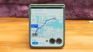 Motorola Razr Plus 2024 in green with Google Maps on the cover display