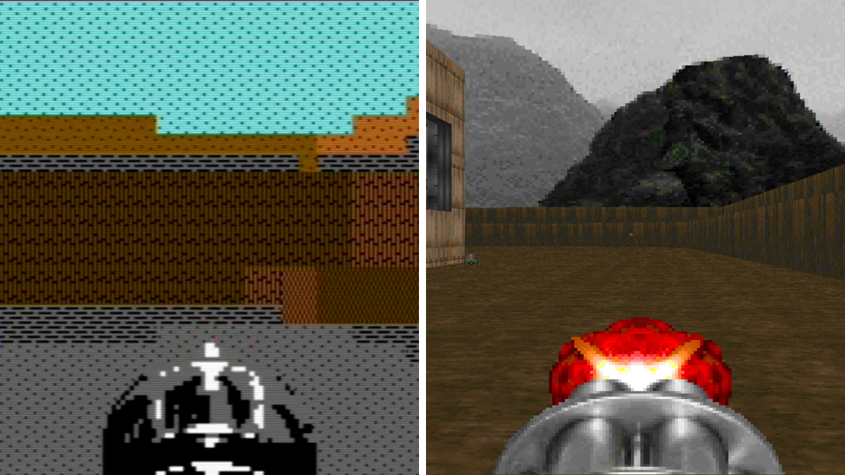 An image comparing Doom running on a PC versus Doom running on a Commodore 64