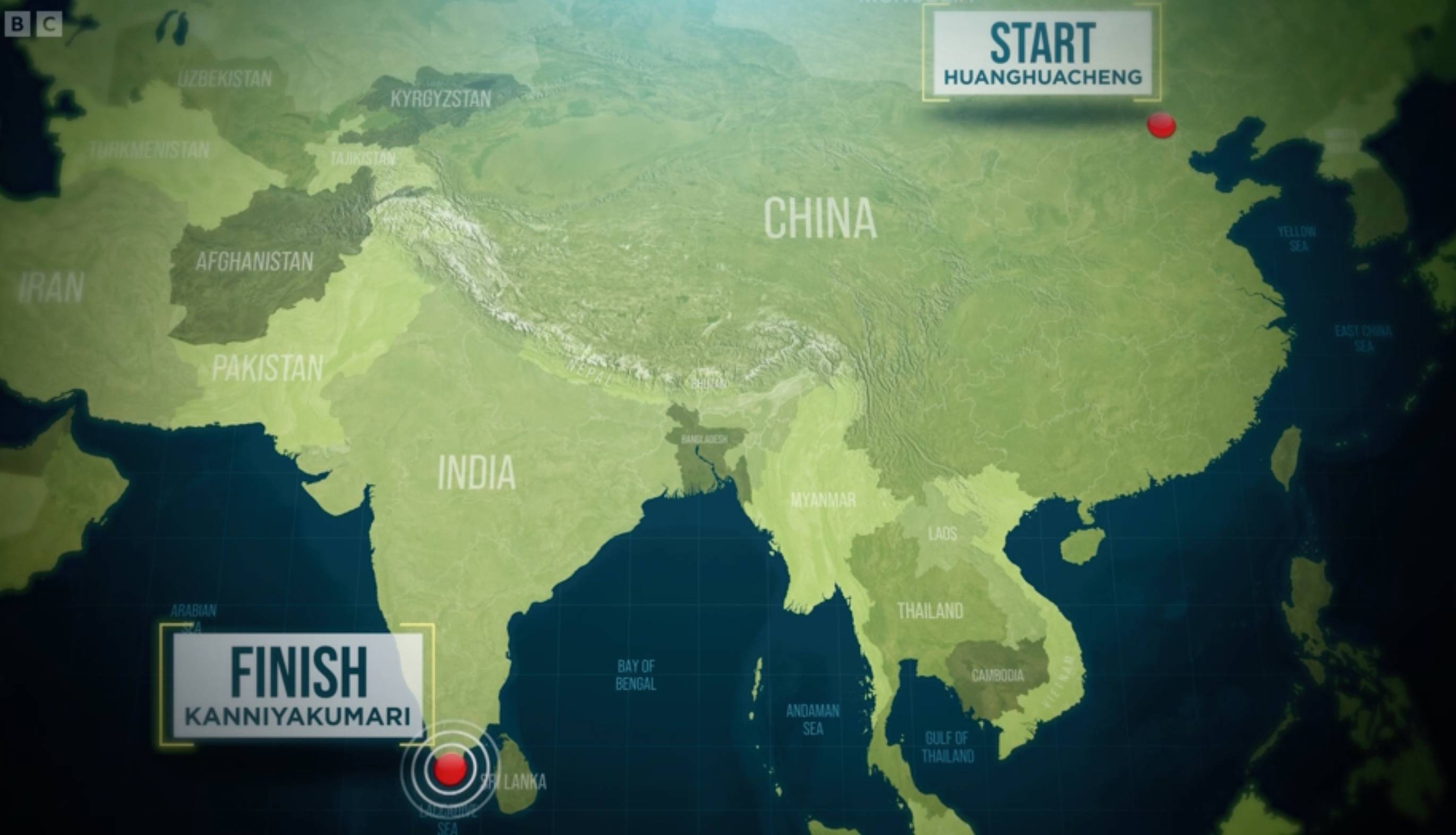 Map of Race Across the World 2025 route BBC
