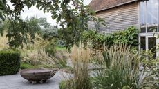 Fall garden filled with ornamental grasses