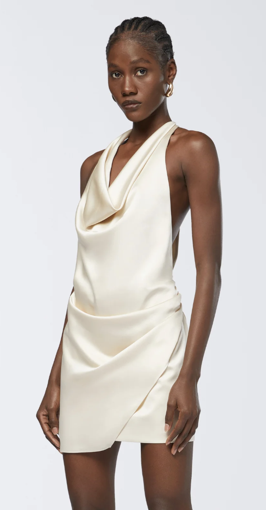 The Andamane, Cowl Neck Mini Dress Verushka Ivory - the Andamane