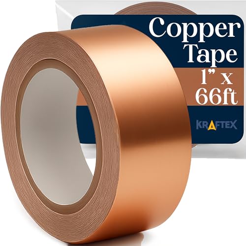 Kraftex Copper Tape [1 Inch X 66ft] &amp;ndash; Conductive Copper Foil Tape With Adhesive for Stained Glass, Slug Barrier, Guitar Shielding &amp;amp; Faraday Cage