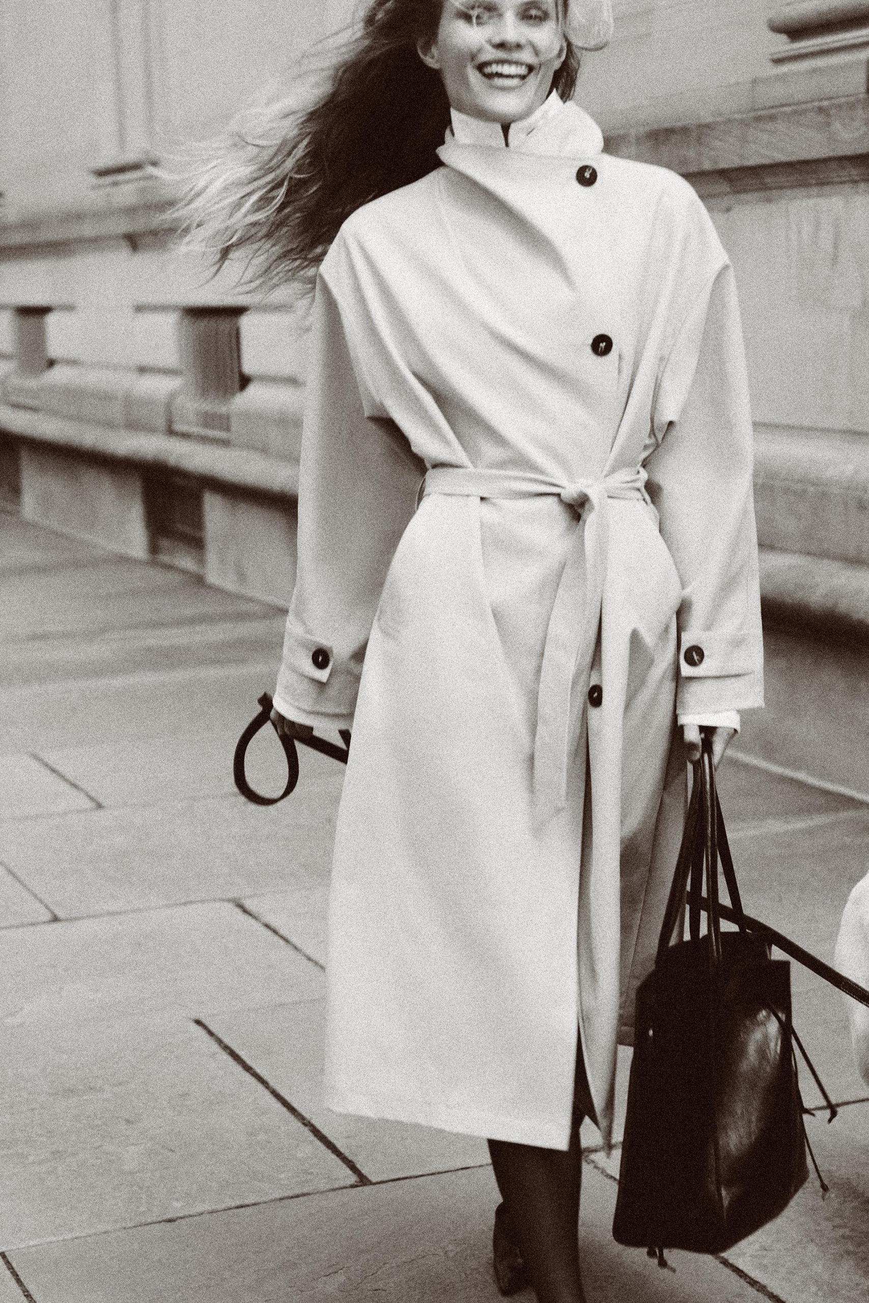 Belted Long Trench Coat - Stone - Xs