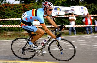 Belgium's Wim van Huffel at the 2004 World Championships on a very similar Eddy Merckx Team SC to the 2002 version of his bike available on eBay