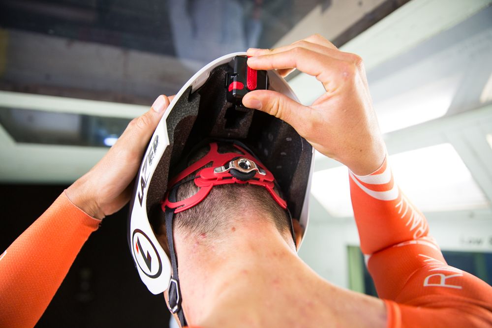 During its time in the wind tunnel, the team was testing Lazer&rsquo;s inclination sensor. The inclination sensor mounts inside the team&rsquo;s Lazer helmets and warns the rider when their head moves out of the aero position.