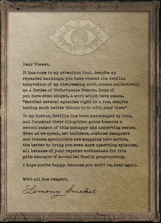 A Series Of Unfortunate Events Season 2 Note From lemony Snicket