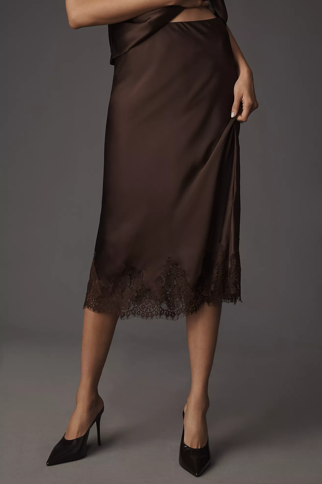 Reformation Carolina Lace-Hem Silk Midi Skirt