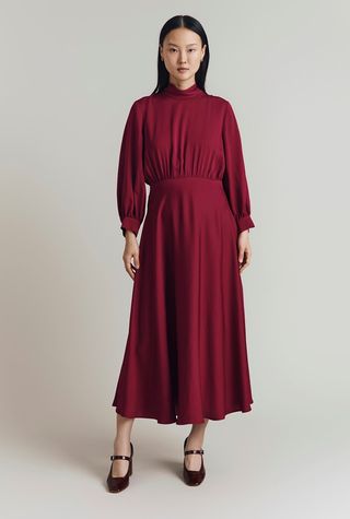 SELF-PORTRAIT, Balia Crepe Long Sleeve Midi Dress