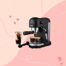 Salter coffee machines on pink background