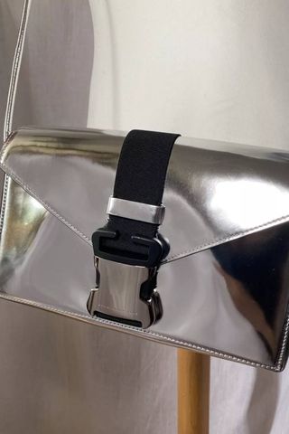 Christopher Kane Patent Metallic Silver Mirror Leather Crossbody Bag 