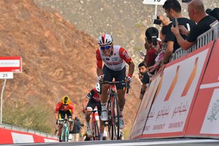 Caleb Ewan (Lotto Soudal) wins at the spectacular Hatta Dam at the 2019 UAE Tour