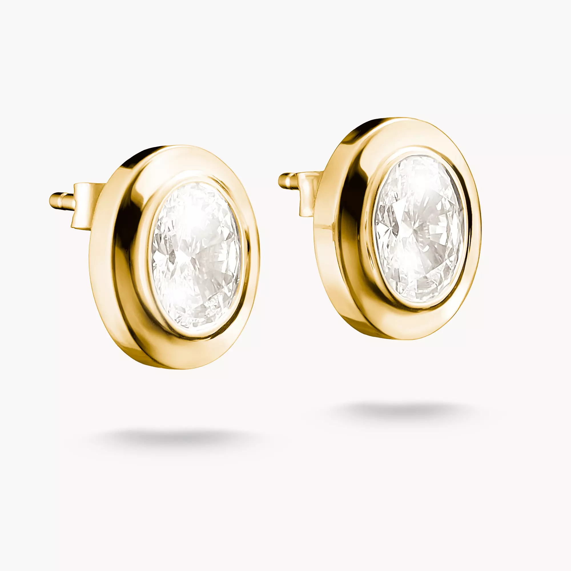 18k Gold Plated Oval Stud Earrings With Zirconia Stones