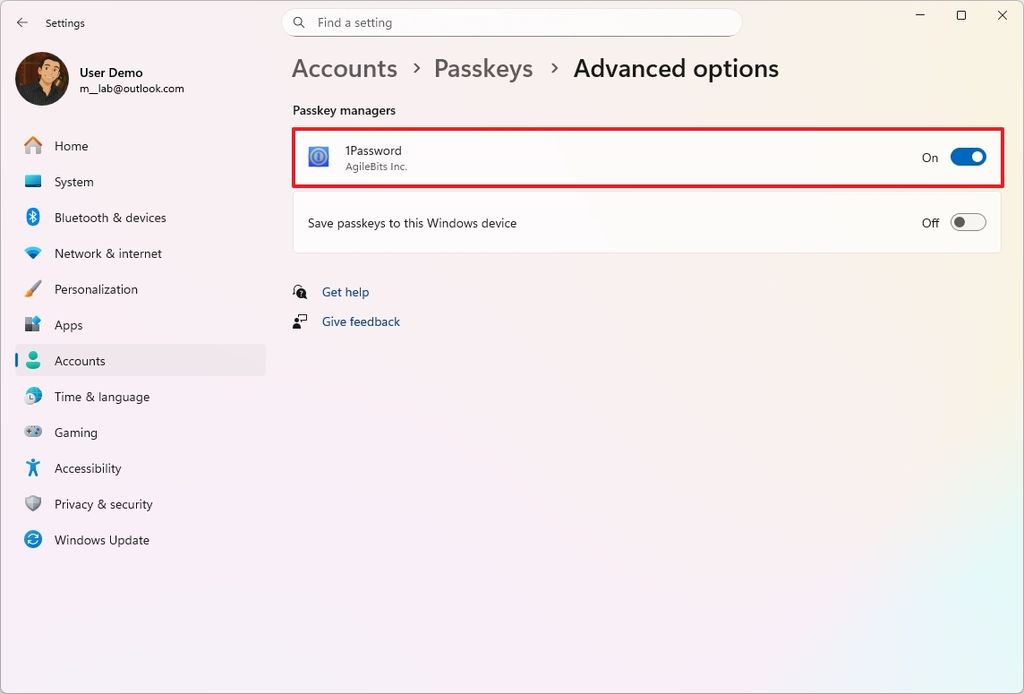 Passkeys advanced options
