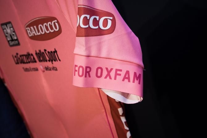 The 2014 Giro d'Italia leader's jersey sports a 'Giro fights for Oxfam' logo