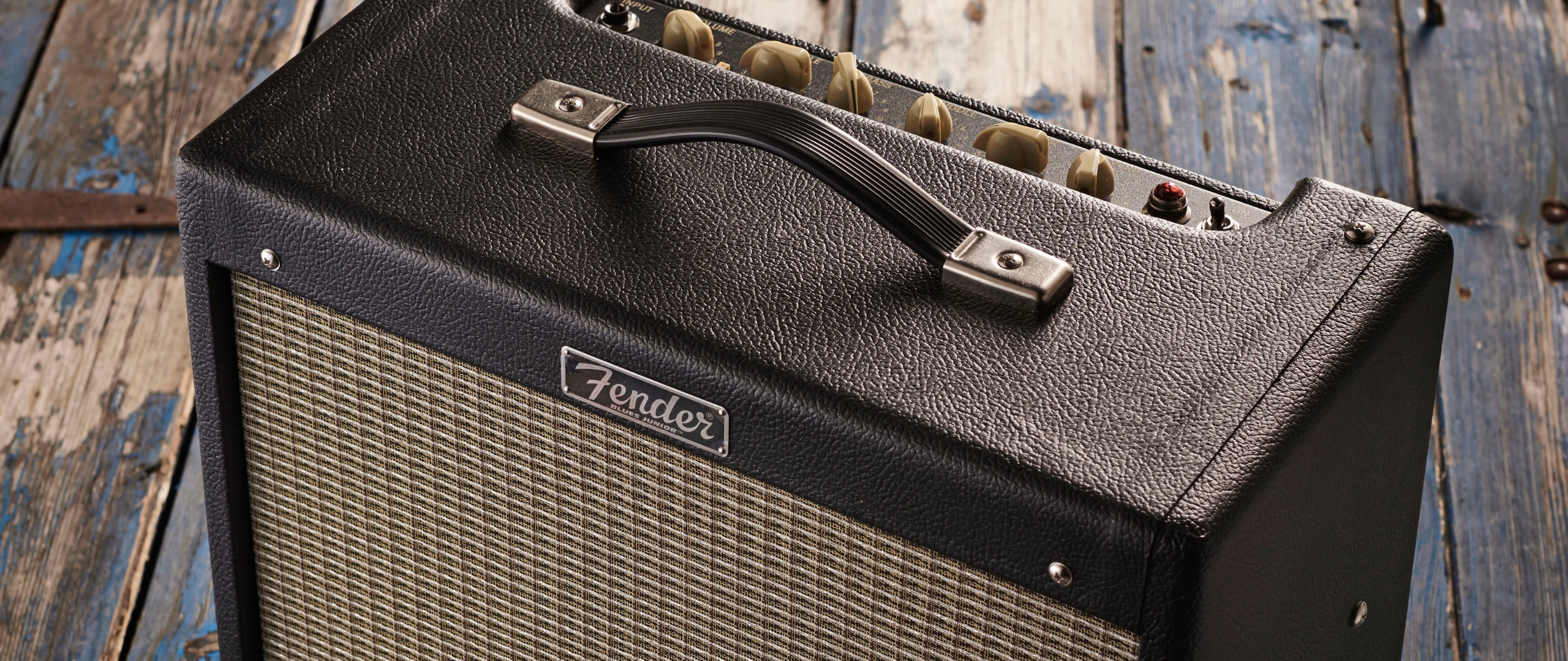 Close up of the top panel of the Fender Blues Junior IV tube combo amp