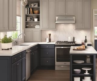 Classic contrasting kitchen cabinetry in a small kitchen