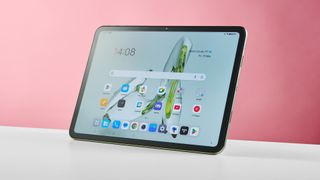 OnePlus Pad Go standing up with home screen shown