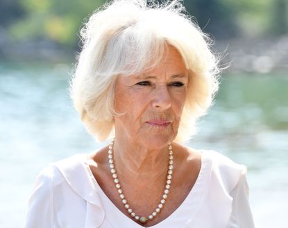 Camilla, Duchess of Cornwall, wearing a pearl necklace