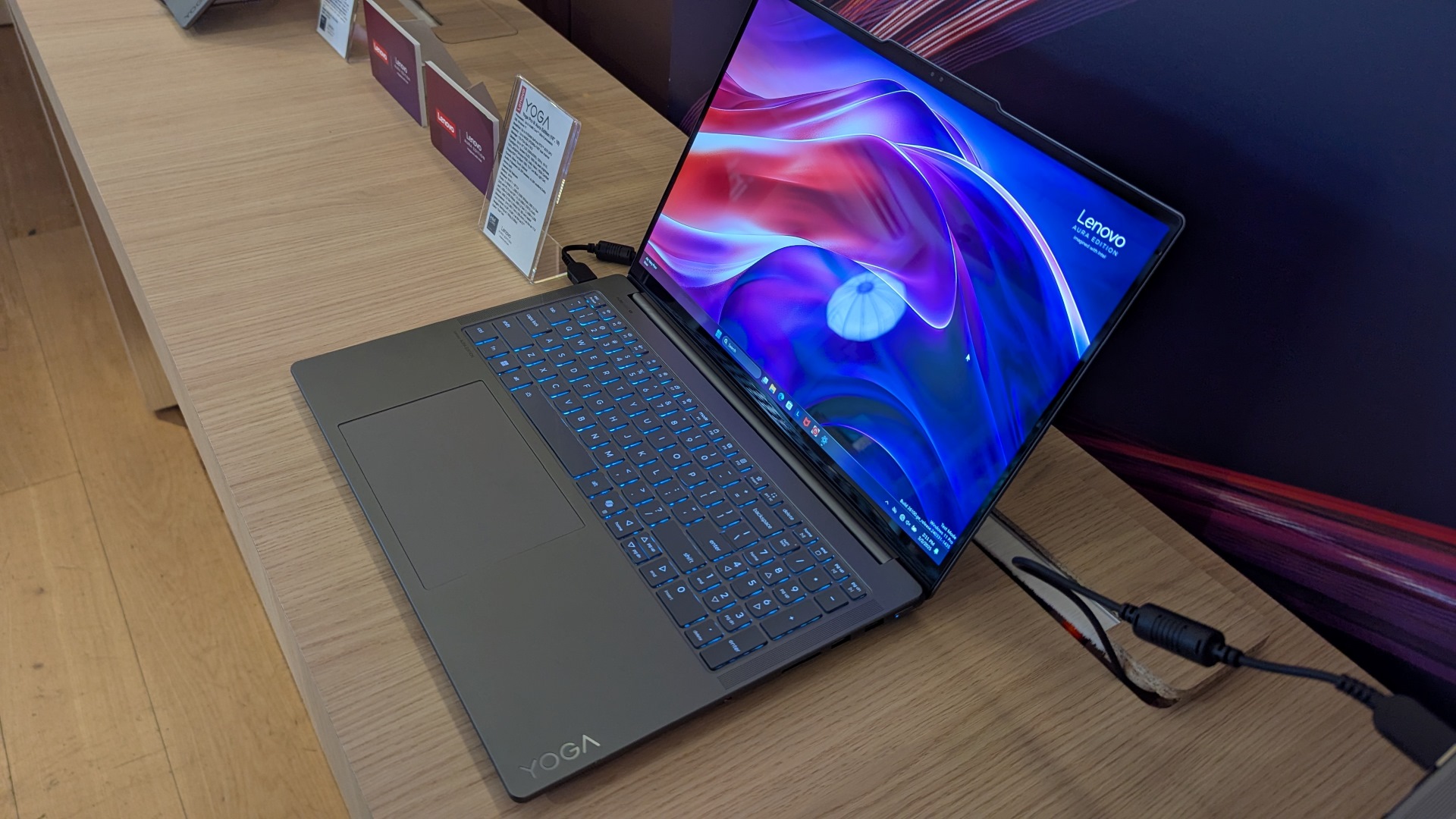 Lenovo Yoga 9i Pro Aura Edition sample on display in Barcelona, Spain