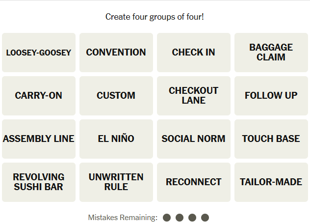 The New York Times Connections puzzle on May 22, 2026