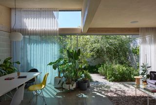 The main living space overlooks a planted courtyard