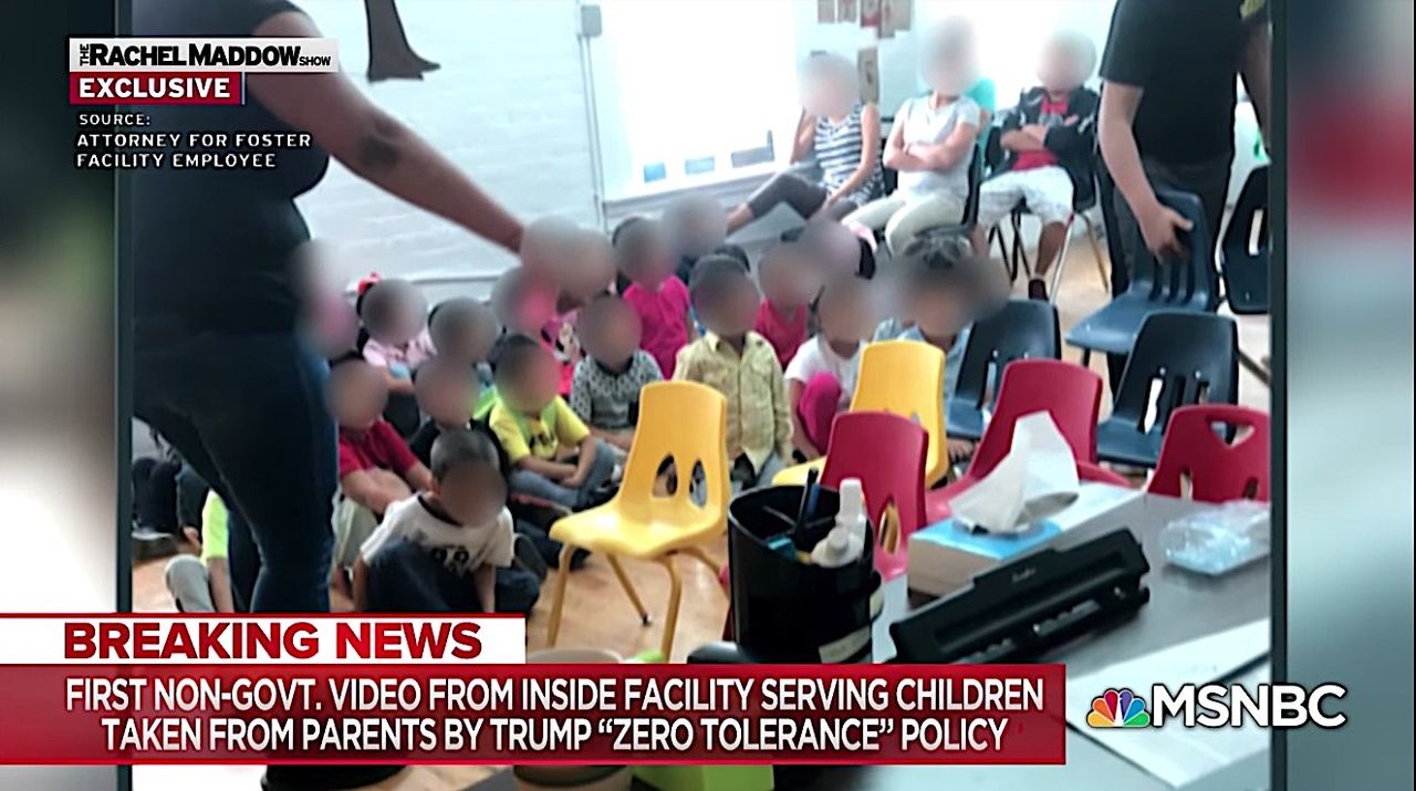 Footage from inside a facility housing separated migrant girls, via MSNBC