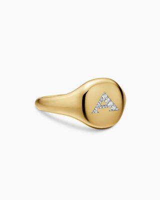 Dy Initial Pinky Ring in 18k Yellow Gold With Diamond A, 9.8mm