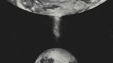 Illustration of dust particles drifting from the Earth to the Moon