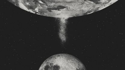 Illustration of dust particles drifting from the Earth to the Moon