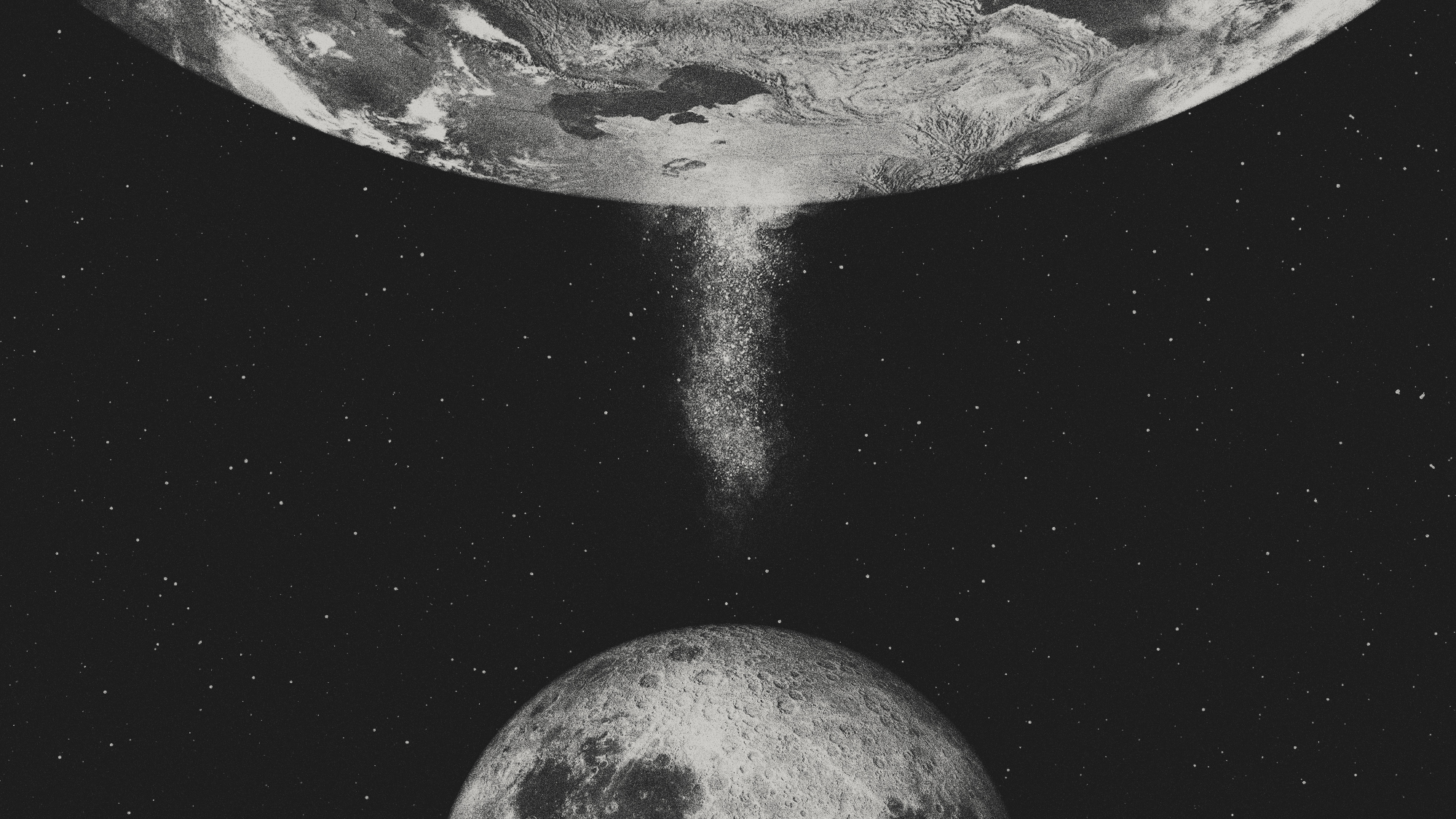 Illustration of dust particles drifting from the Earth to the Moon